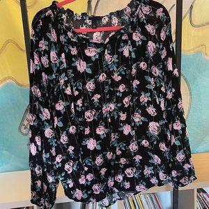 Torrid Black Floral Button Up Blouse, 3